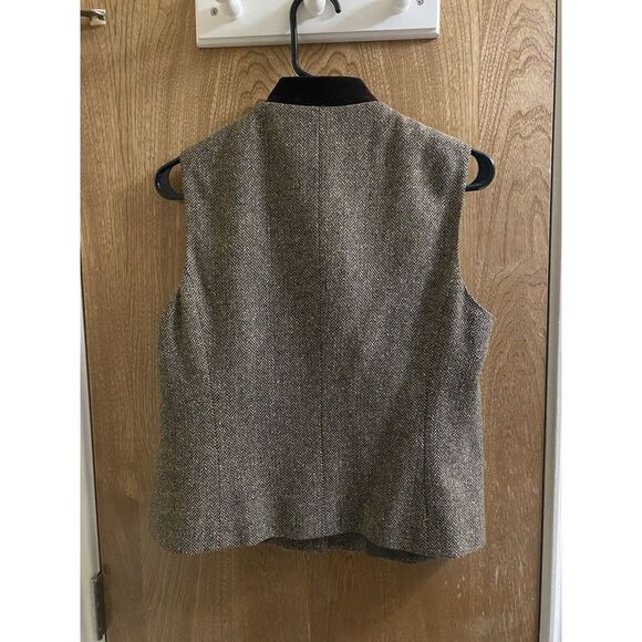 Talbots Vest Womens Small Petite Brown Wool Silk Herringbone Tweed Velvet Leaves - Picture 10 of 13